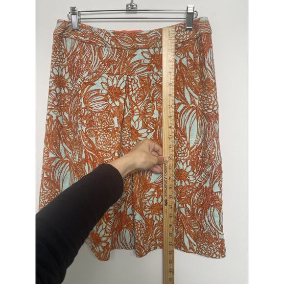 Etcetera Orange Blue Leaf Floral Safari Pleated Knee Length Skirt Size 4 - Picture 3 of 6